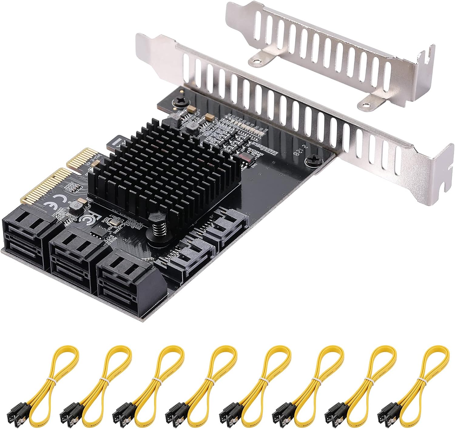 PCI Express to 8 Ports 4X SATA 3.0 Controller PCIe Expansion Card, Low Profile Bracket, 8 Cables, Pack of 2 A142161