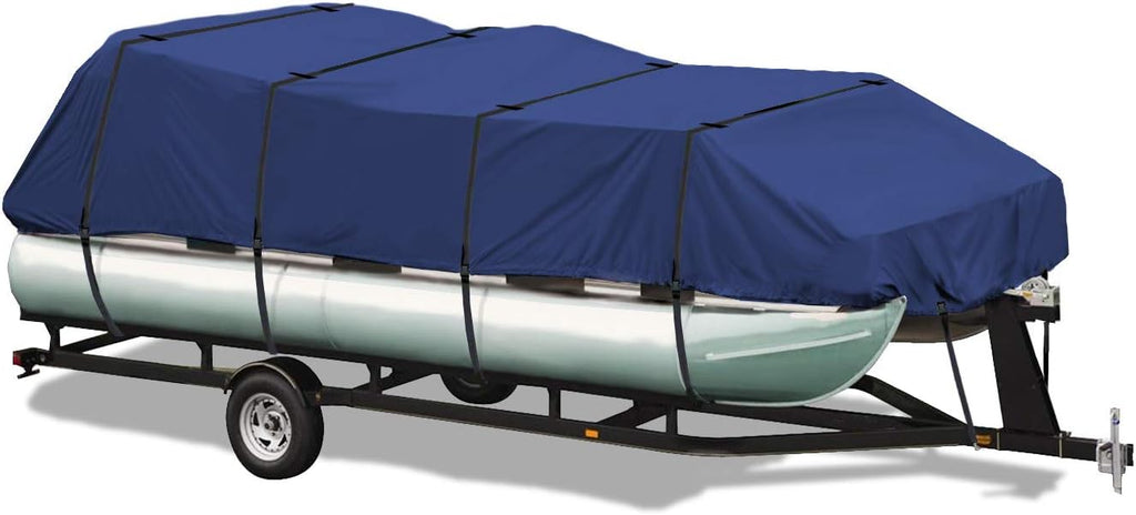 Pontoon Boat Cover, Waterproof 600D Polyester Trailerable, 17 ft to 20 ft Long, Blue K727585