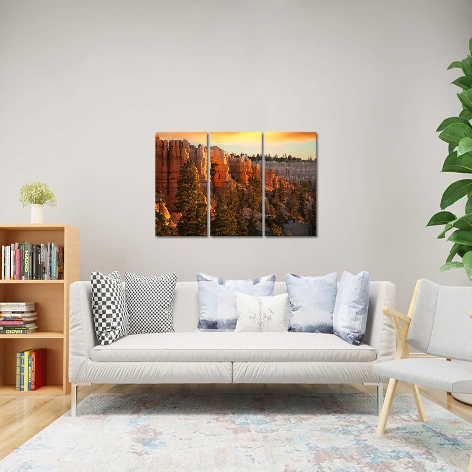 Large 3 Piece Canvas Wall Art Sunset at Grand Canyon National Park Panoramic Landscape Artwork Ready to Hang 16x32x3 W341