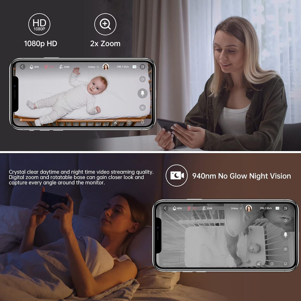1080P Smart Baby Monitor Camera with Night Vision and Two-Way Audio W664204