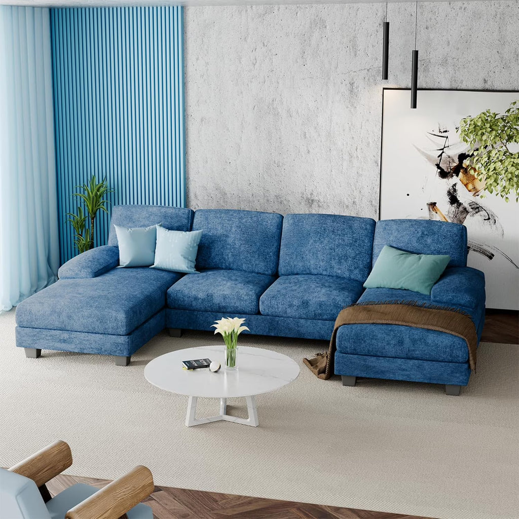 Blue Modular Convertible Sectional Sofa Couch with Double Chaise X623802