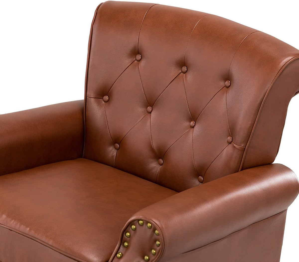 Brown Faux Leather Accent Chair with Solid Wood Legs S621