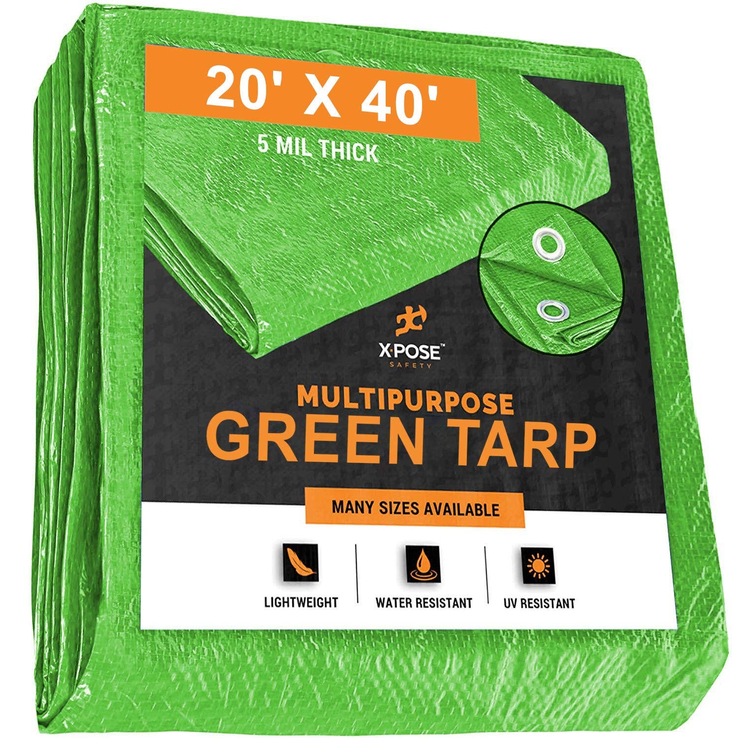 Green Poly Tarp 20' x 40' Waterproof 5 Mil V55268