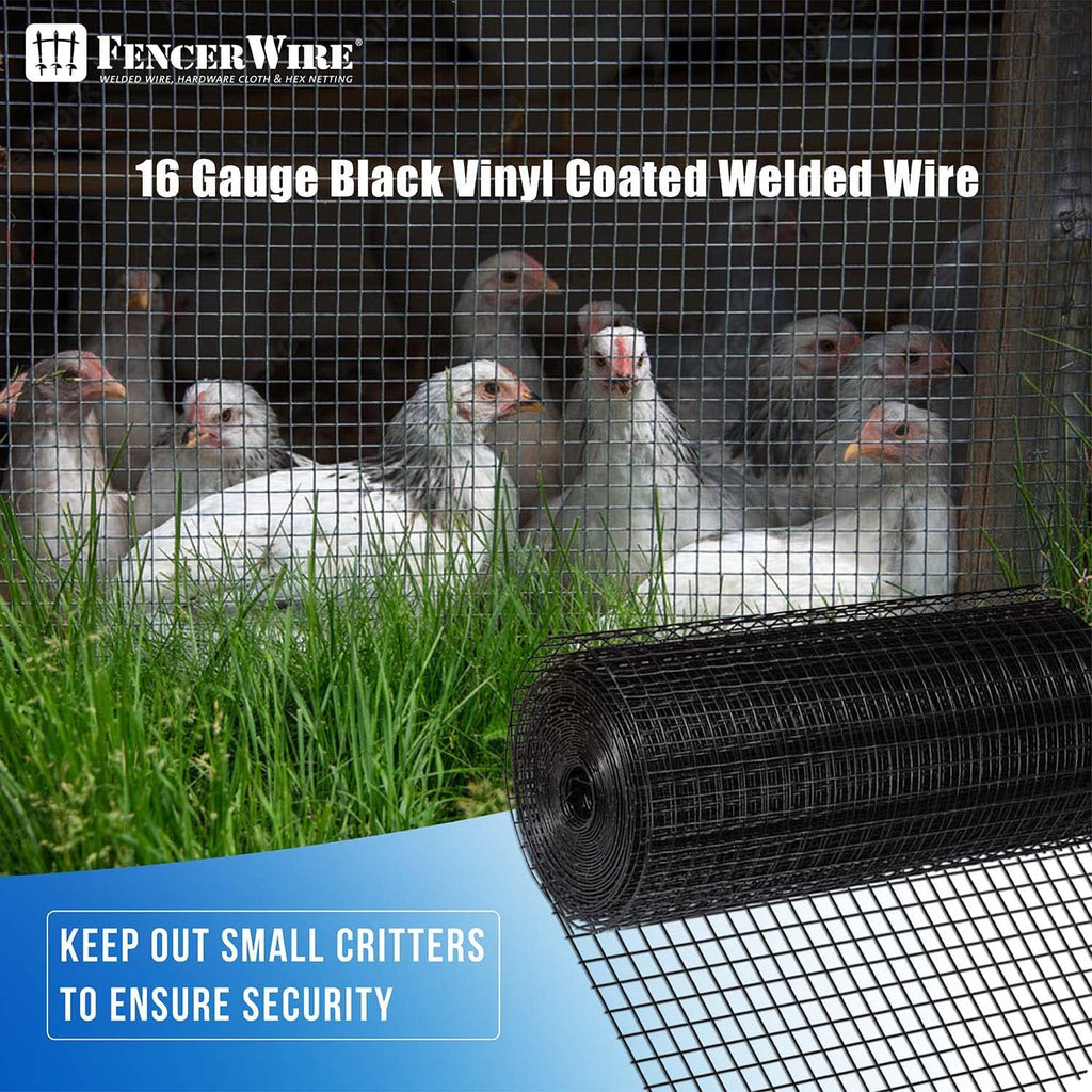 16 Gauge Black Vinyl Coated Welded Wire Mesh 1 inch by 1 inch 3 ft. x 50 ft. P7542