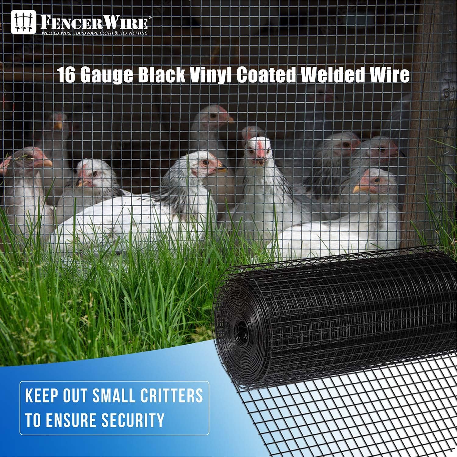 16 Gauge Black Vinyl Coated Welded Wire Mesh 1 inch by 1 inch 3 ft. x 50 ft. P7542