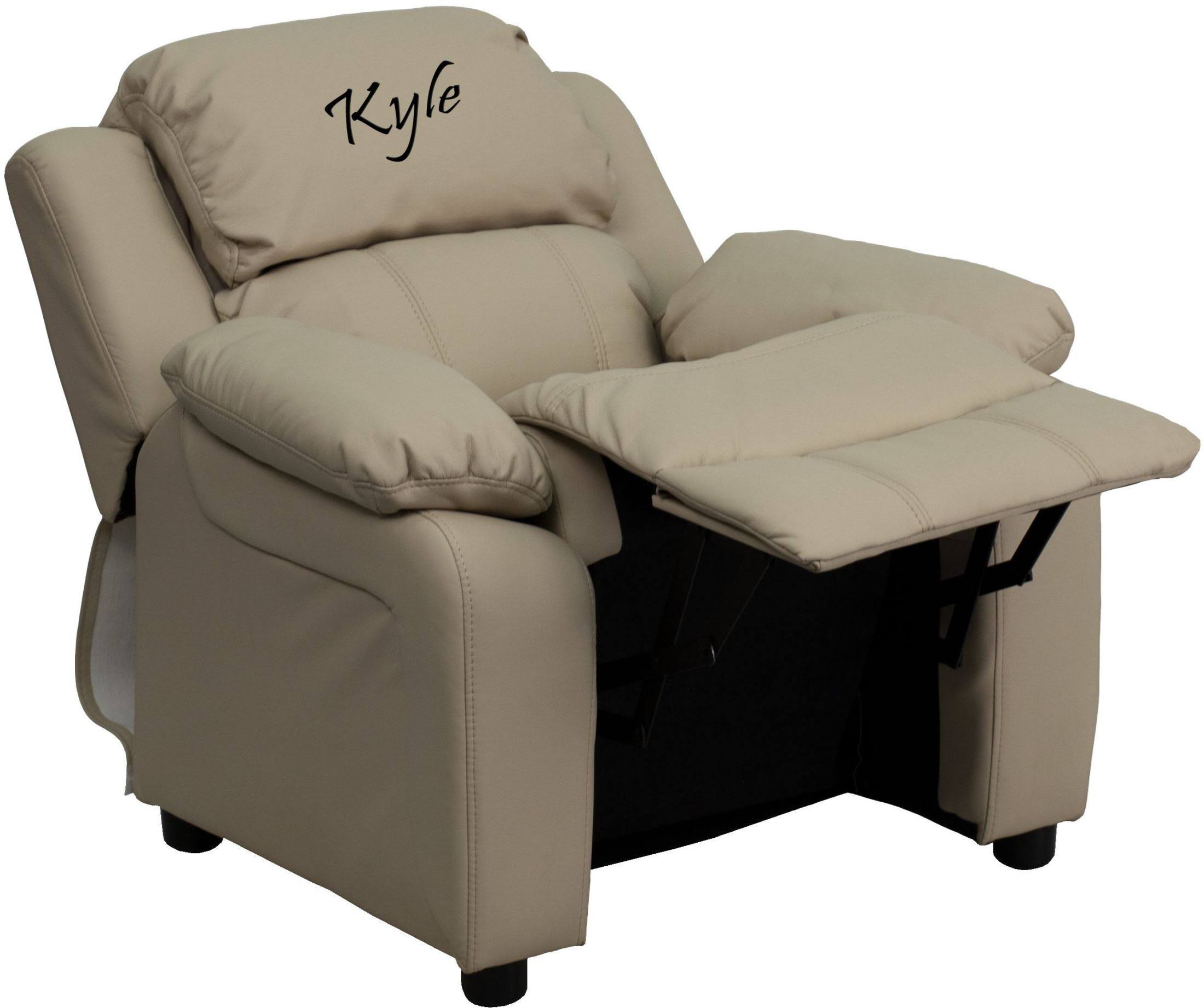 Beige Vinyl Kids Recliner with Storage Arms R749241