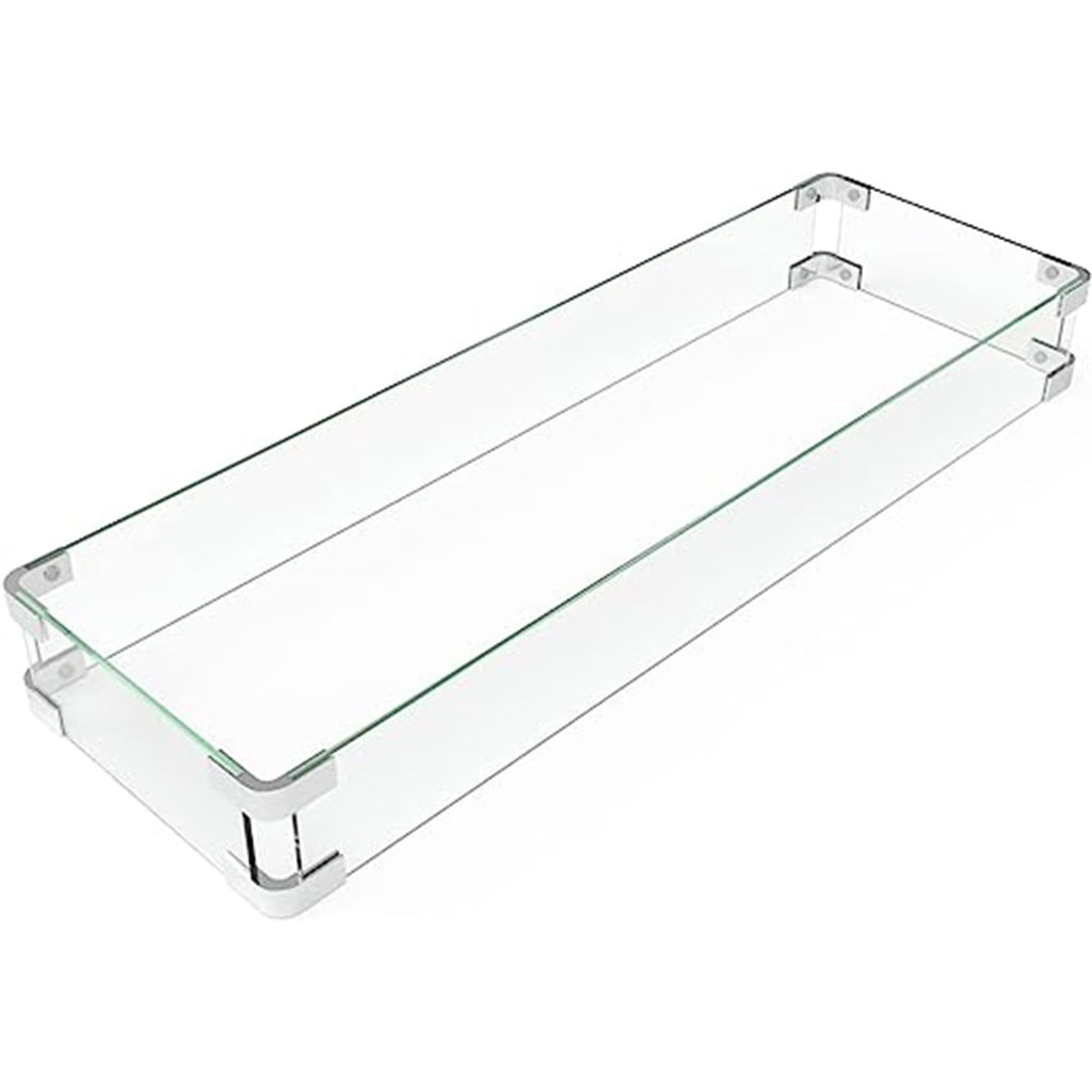 Rectangular Tempered Glass Fire Pit Wind Guard with Aluminum Corner Bracket W388285