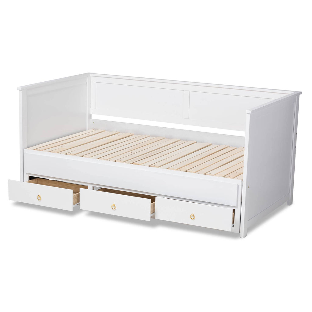 White Finished Wood Expandable Twin Size to King Size Daybed with Storage Drawers I1235