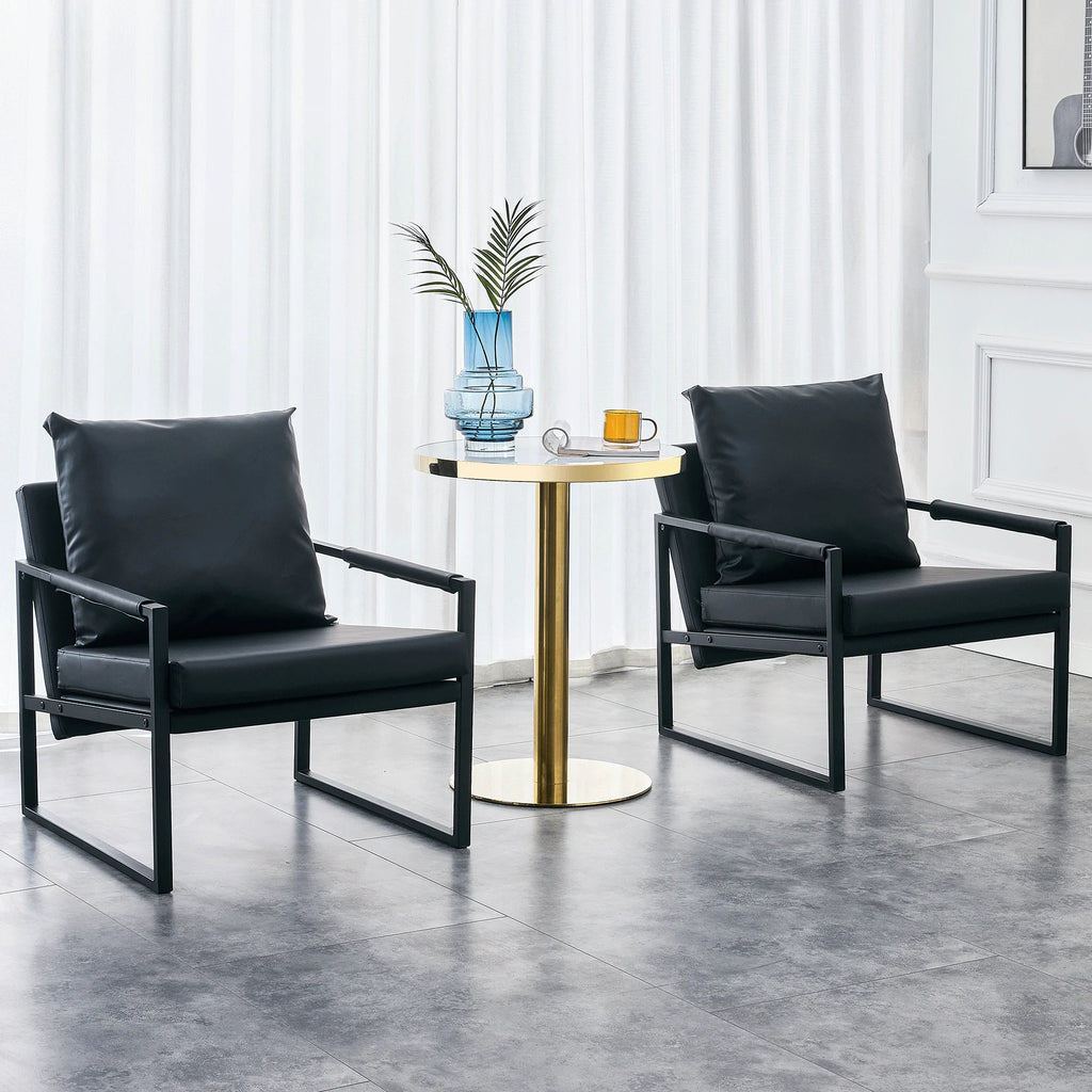 Black PU Leather Accent Armchair with Metal Frame A280