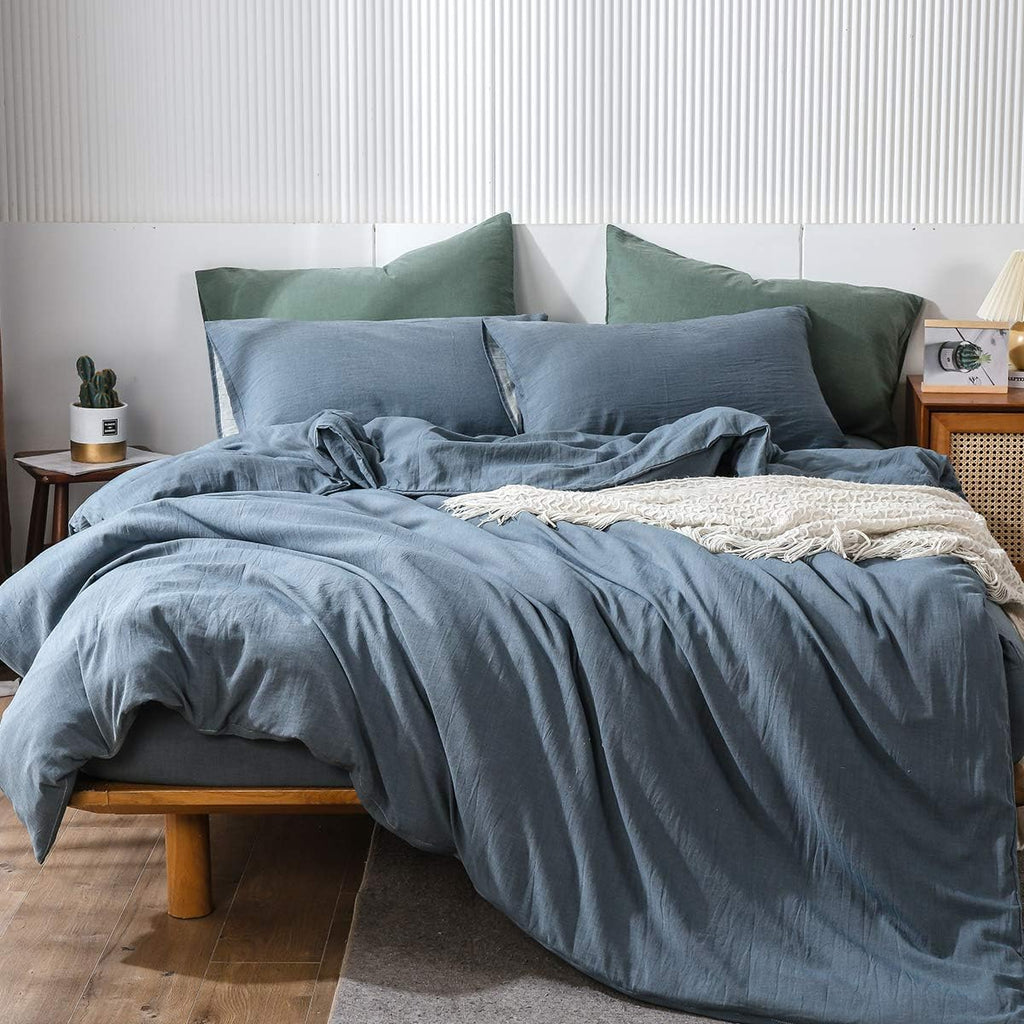 Pre-Washed Cotton Duvet Cover Set Heathered Dark Gray Queen S3343