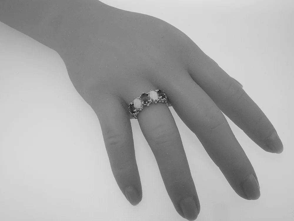 18k White Gold Natural Aquamarine & Opal Eternity Ring N5581