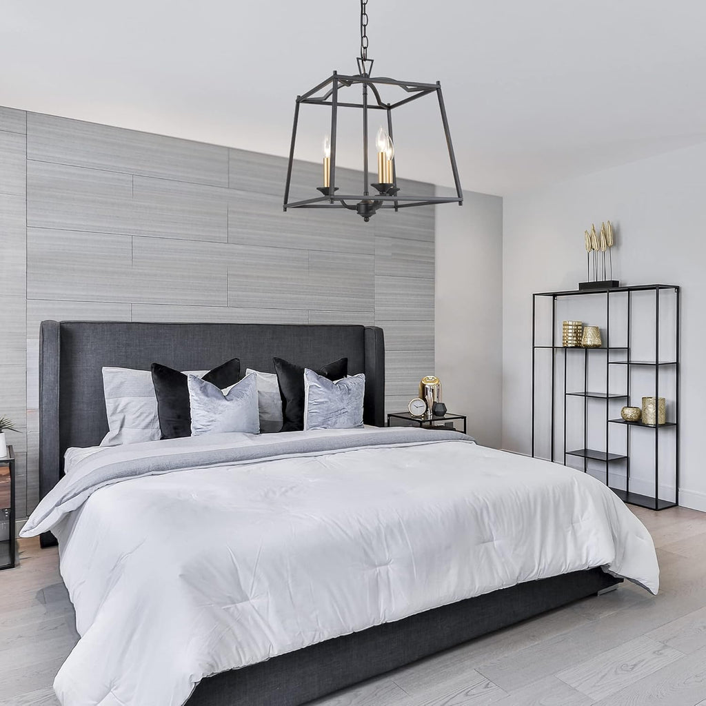 Black Modern 3-Light Lantern Cage Chandelier I869477
