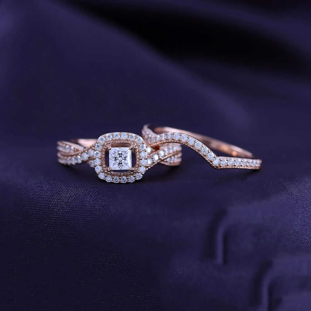 14K Rose Gold Over Sterling Silver Moissanite Halo Engagement Ring W1187