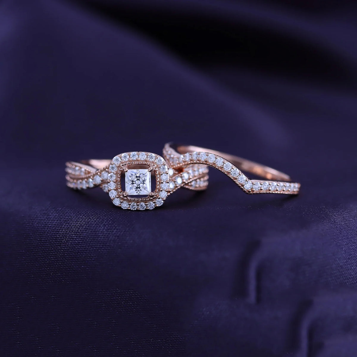 14K Rose Gold Over Sterling Silver Moissanite Halo Engagement Ring W1187