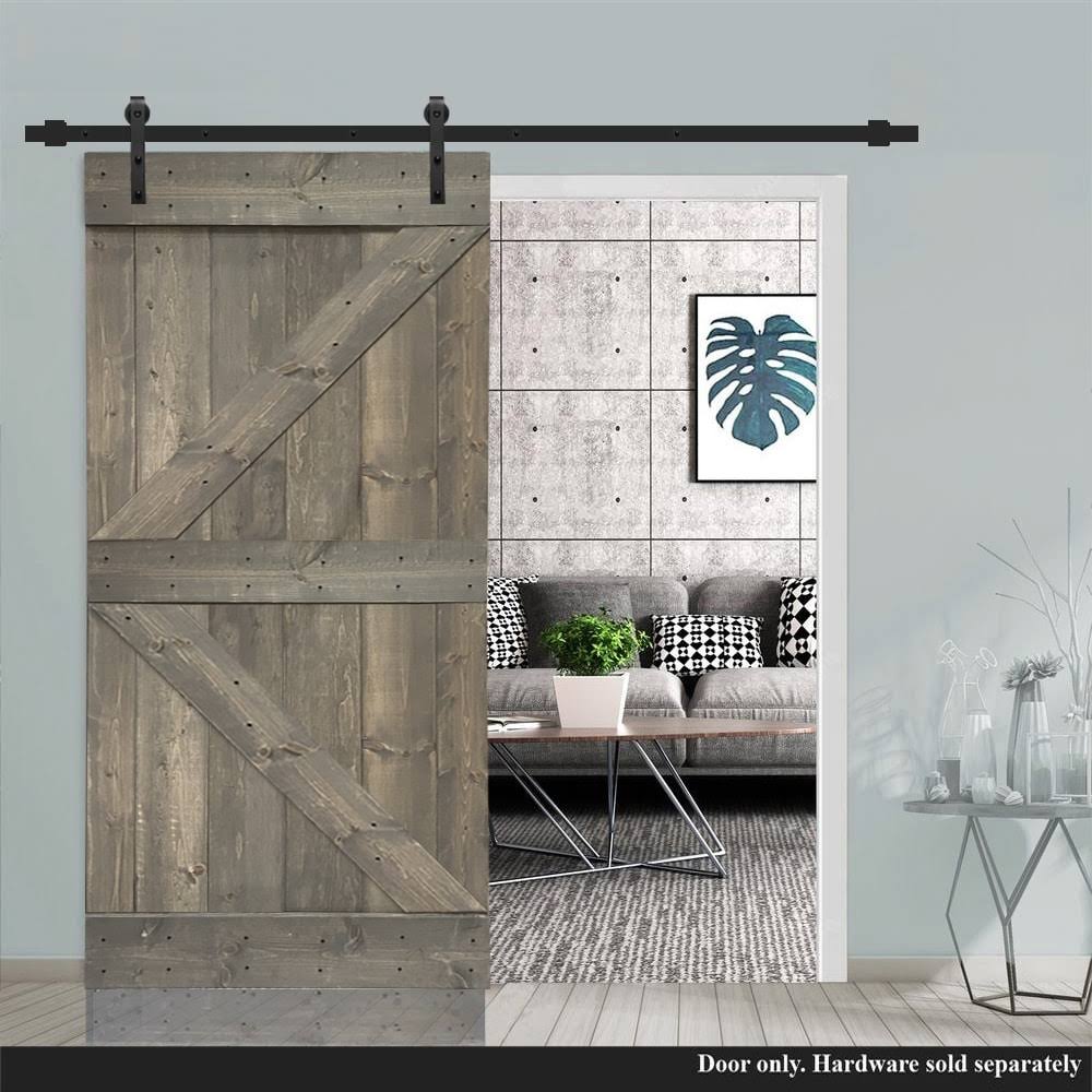 Carbon Gray Solid Pine Wood Interior Sliding Barn Door Y931538