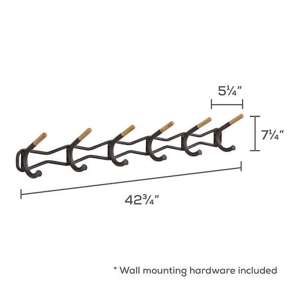 6 Hook Black Coat Wall Rack D5230