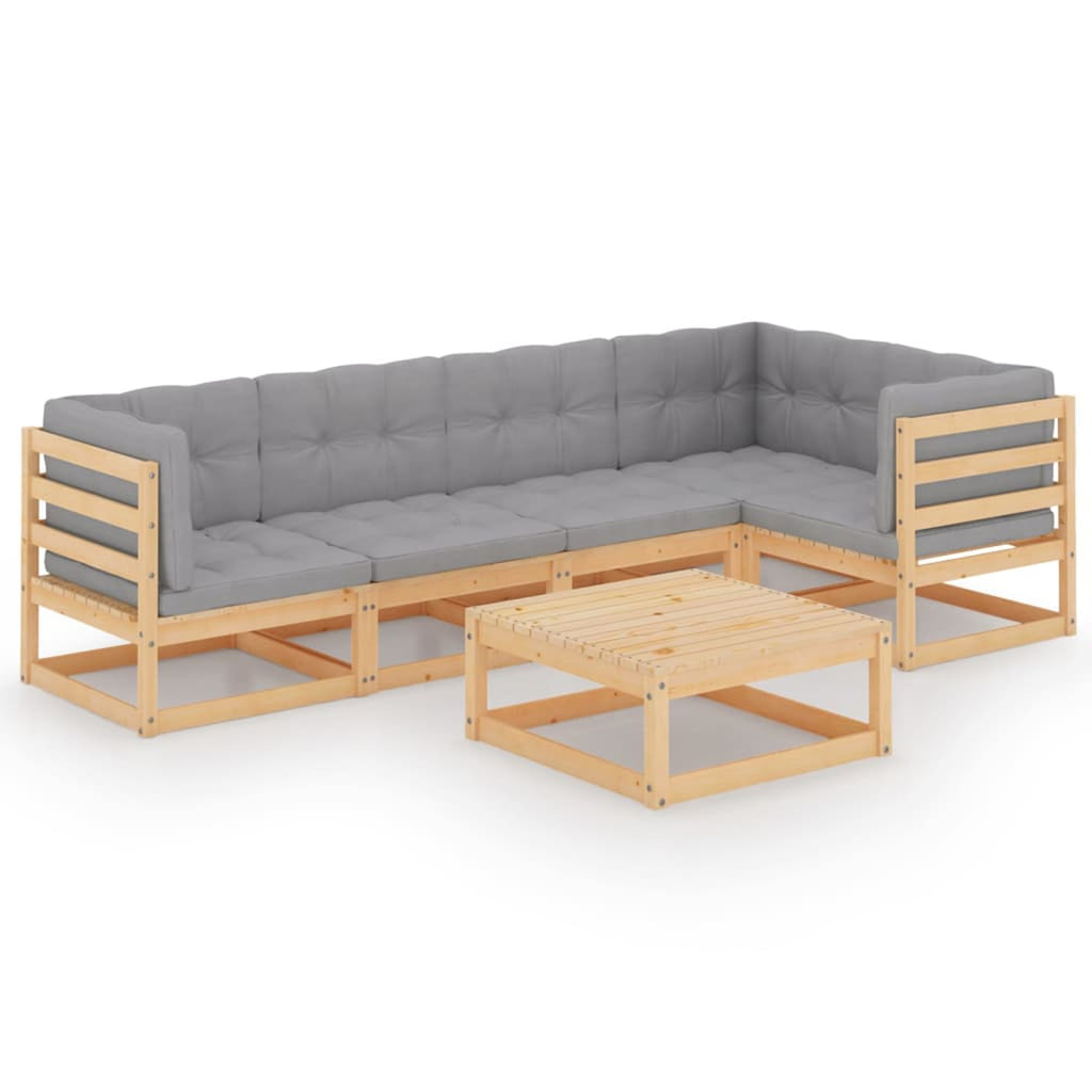 6 Piece Wooden Patio Lounge Set with Gray Cushion Corner Sofa and Coffee Table N90800