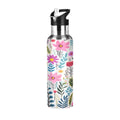 Pink Blue Flowers Stainless Steel Insulated Water Bottle with Straw Lid G1799