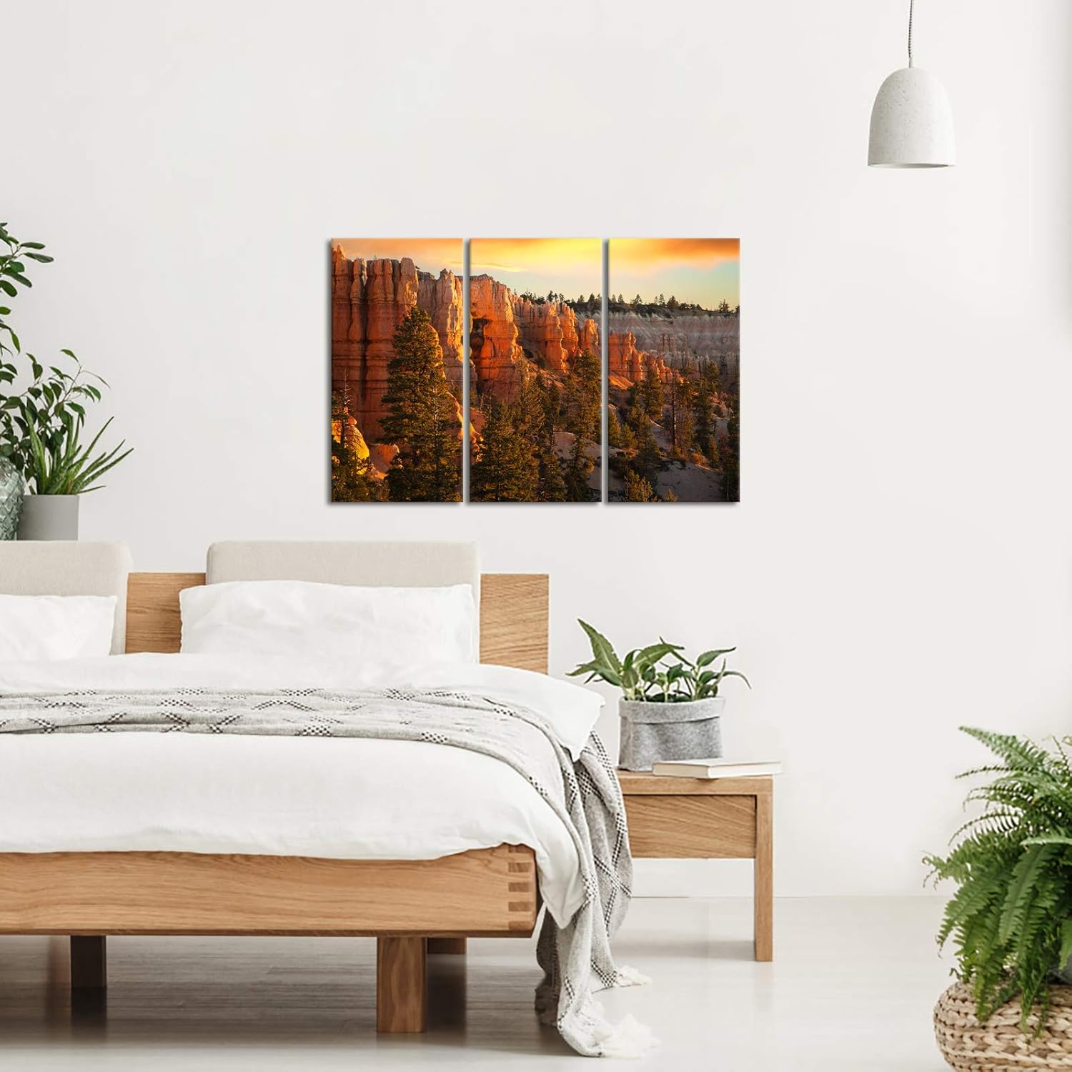 Large 3 Piece Canvas Wall Art Sunset at Grand Canyon National Park Panoramic Landscape Artwork Ready to Hang 16x32x3 W341