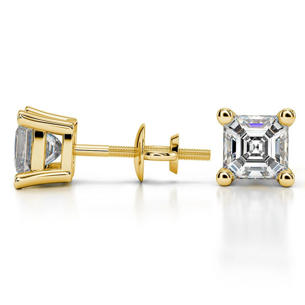 18K Yellow Gold Asscher Cut Moissanite Stud Earrings X2113