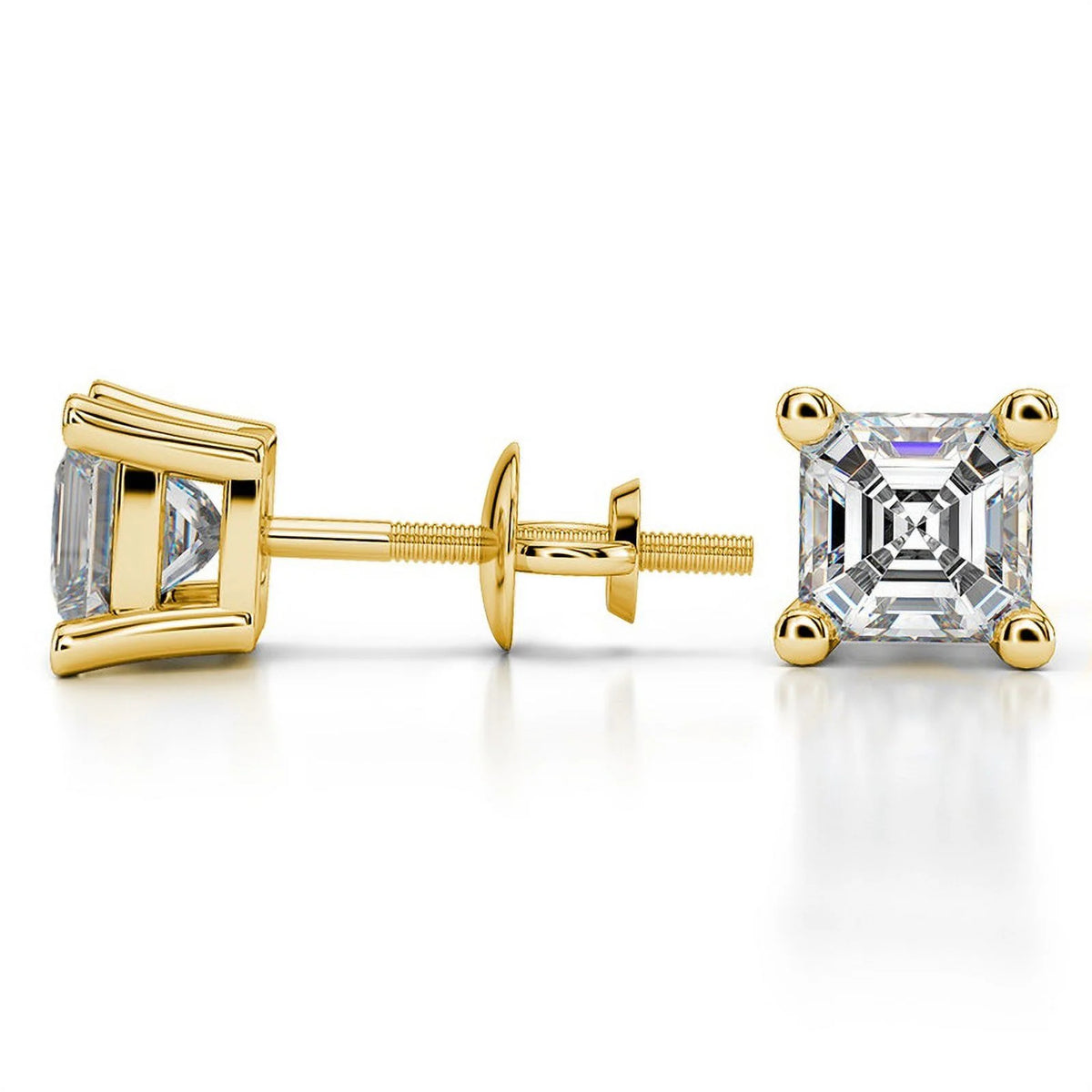 18K Yellow Gold Asscher Cut Moissanite Stud Earrings X2113