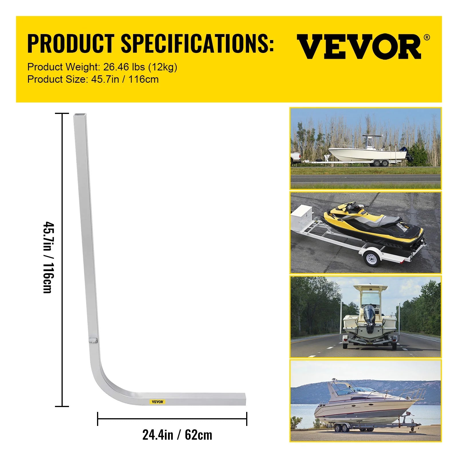 Boat Trailer Guide-on, 46", One Pair Aluminum, Adjustable Width, Complete Mounting Accessories Q87260