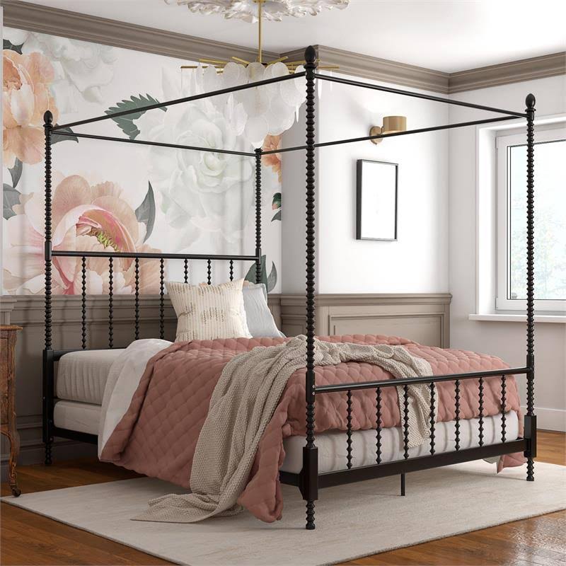 Queen Size Black Metal Canopy Bed Frame P9457