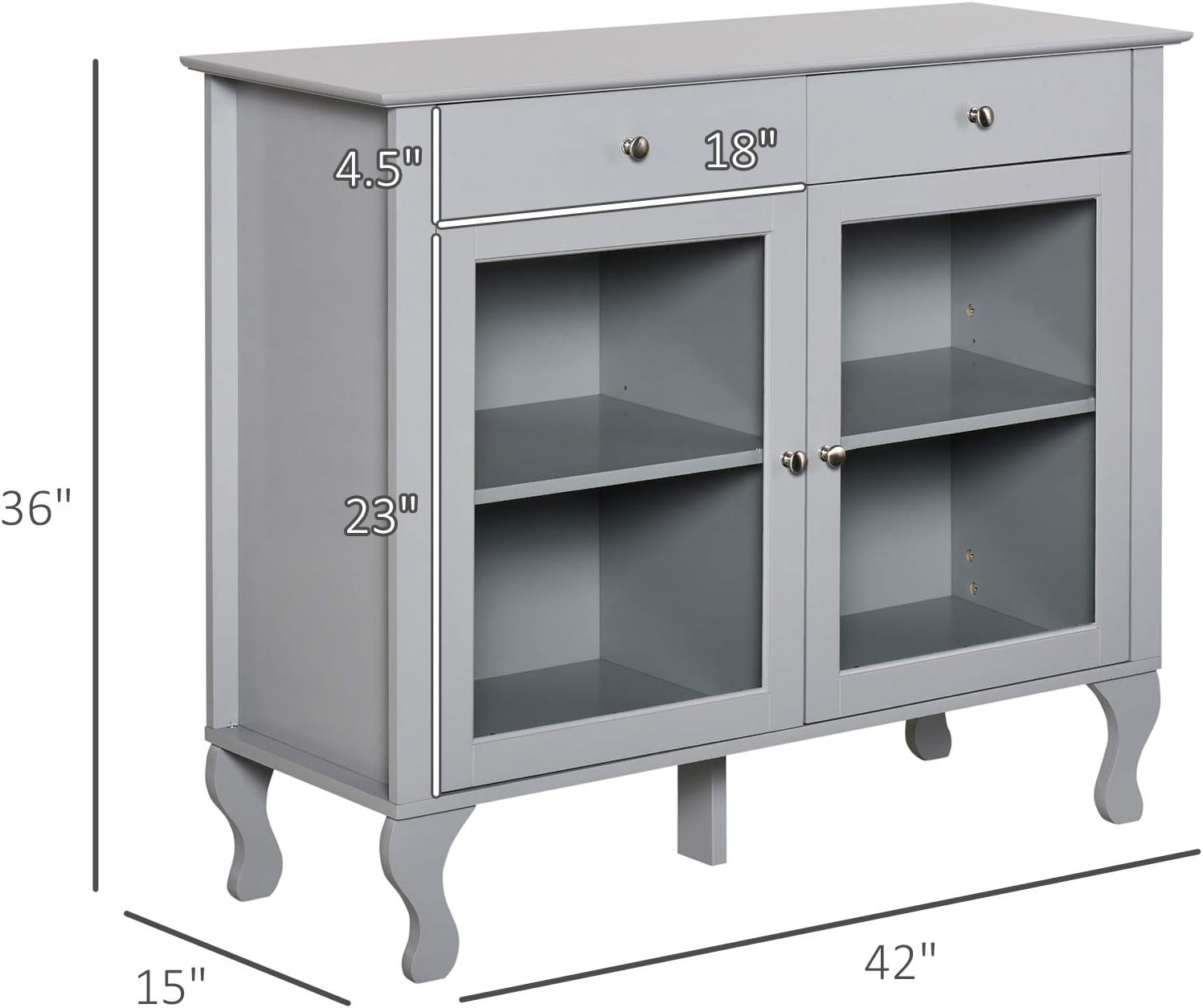 Retro Kitchen Sideboard Storage Cabinet with Glass Doors and Drawers H384