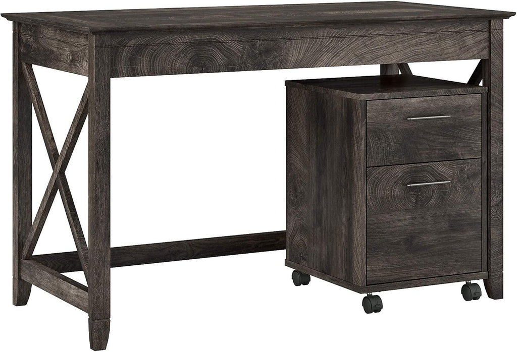 48W Dark Gray Hickory Writing Desk with 2 Drawer Mobile File Cabinet J835392