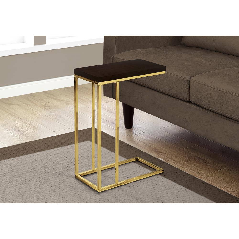 Cappuccino Accent Table with Gold Metal, Dark Brown E89465