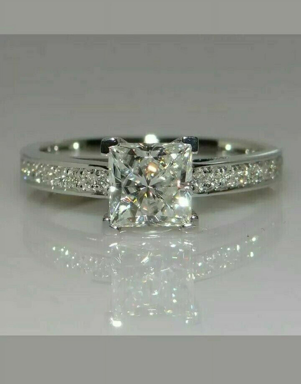 14K White Gold Plated Princess Cut Solitaire Ring H8469