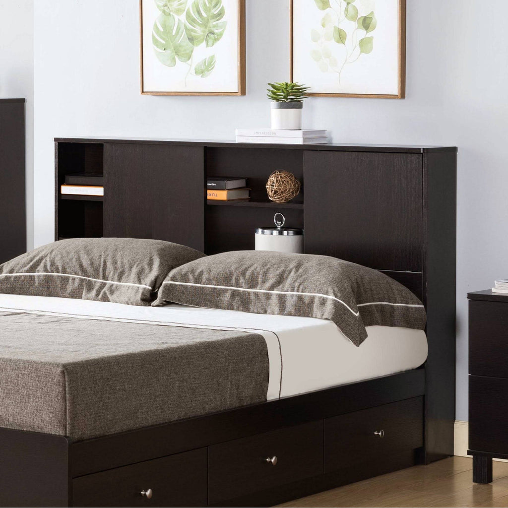 Twin Bookcase Headboard with Two Large Cubbies and Two Smaller Shelves - White B615