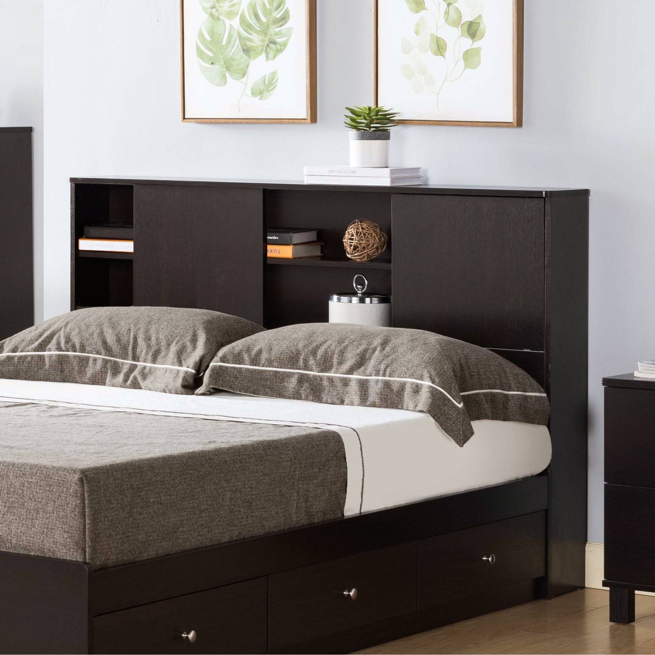 Twin Bookcase Headboard with Two Large Cubbies and Two Smaller Shelves - White B615