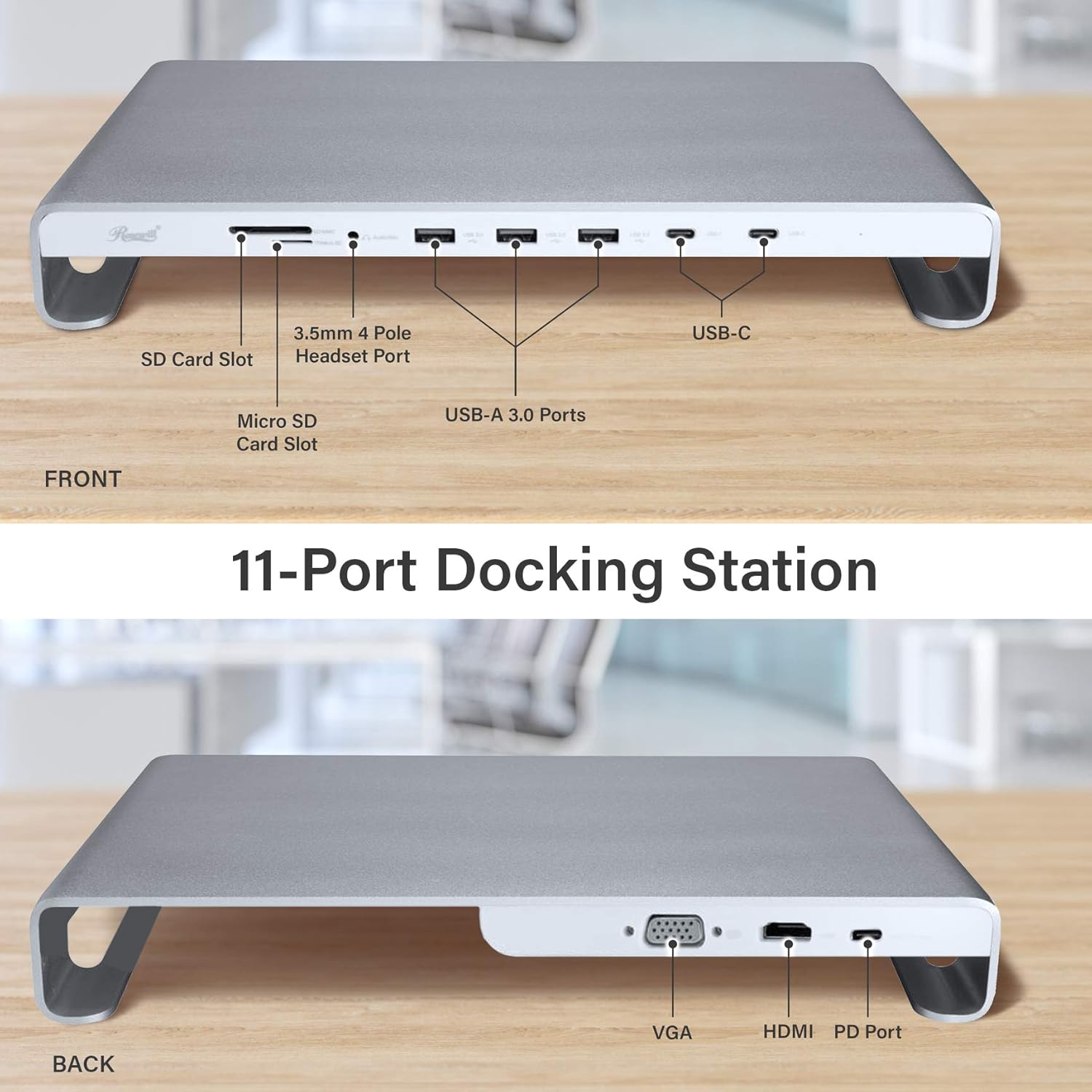 USB-C 11-Port Docking Station Monitor Stand with 100W Power Delivery C597351