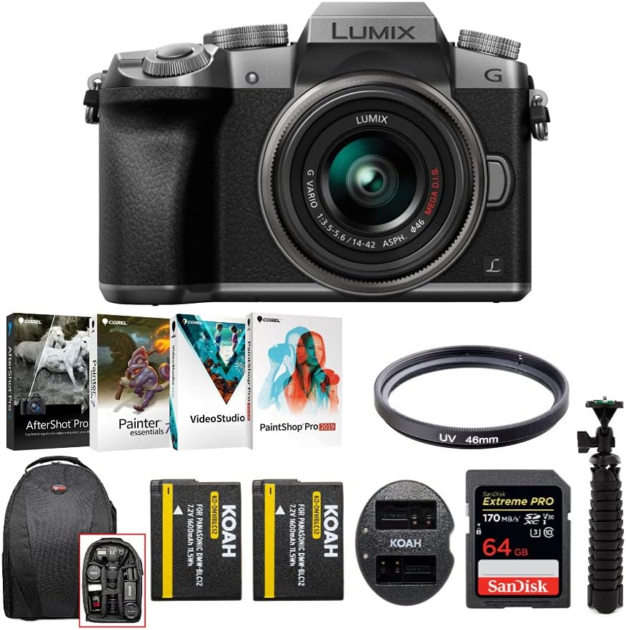 Silver LUMIX G7 Camera with 14-42mm Lens, 64GB SD Card Bundle B180178
