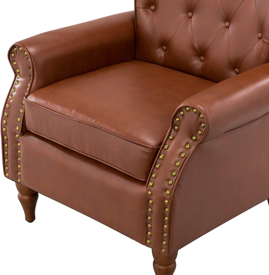 Brown Faux Leather Accent Chair with Solid Wood Legs S621
