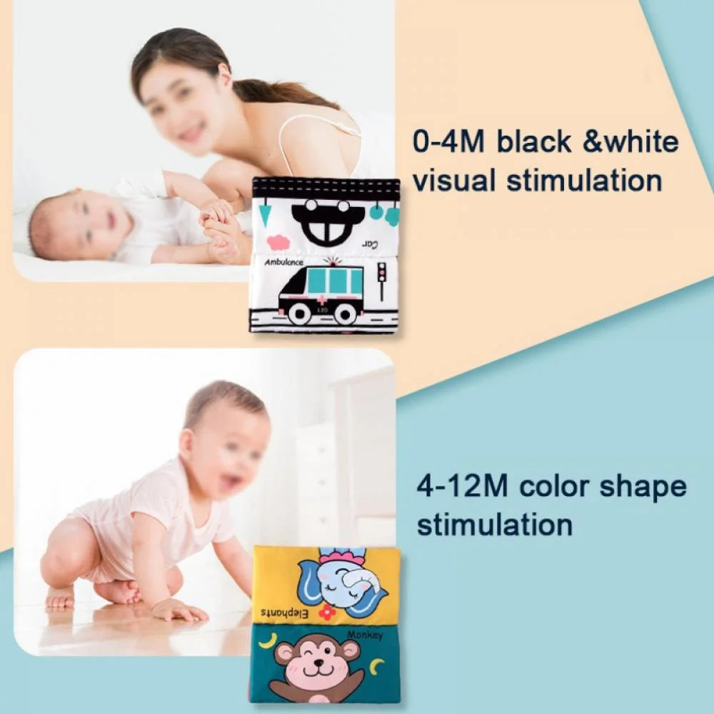 Tummy Time Floor Mirror with Crinkle Cloth Book and Teethers, High Contrast Black and White Baby Toys R281490