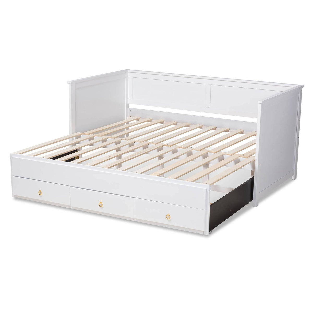 White Finished Wood Expandable Twin Size to King Size Daybed with Storage Drawers I1235