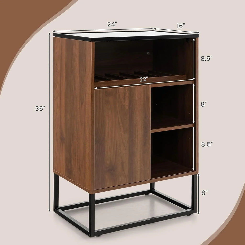 Wine Cabinet Sideboard Buffet Cabinet with Tempered Glass Top Sliding Door Freestanding Wine Rack Table I7136