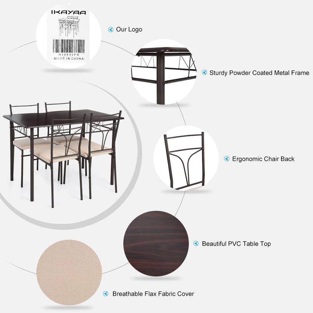 Beige 5pcs Metal Frame Dining Table Chairs Set J614789