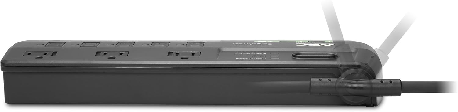 11 Outlet Power Strip Surge Protector with USB Ports, 2880 Joule, 8' Cord, Flat Plug, Black, Pack of 2 F61202