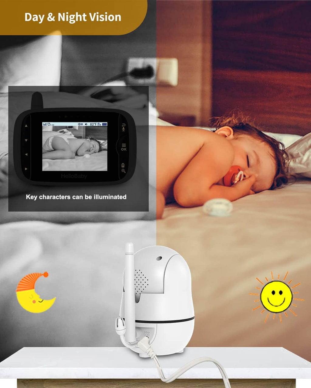 Baby Monitor with Camera and Audio, 3.2'' LCD Screen, Infrared Night Vision, Two Way Audio U58824