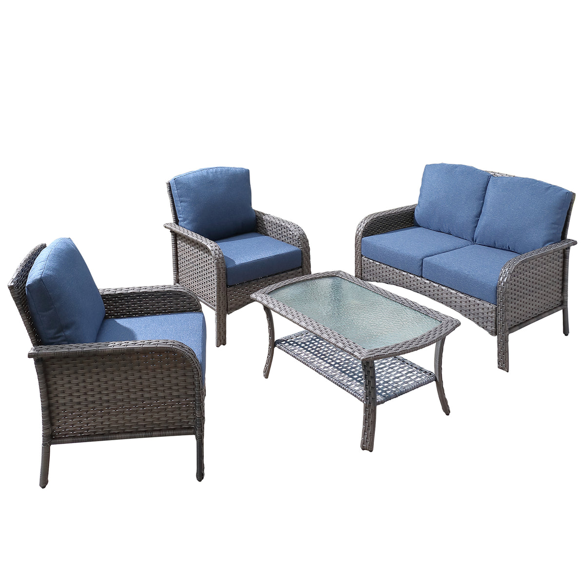 4 Pieces Outdoor Wicker Sectional Couch with Cushions V959