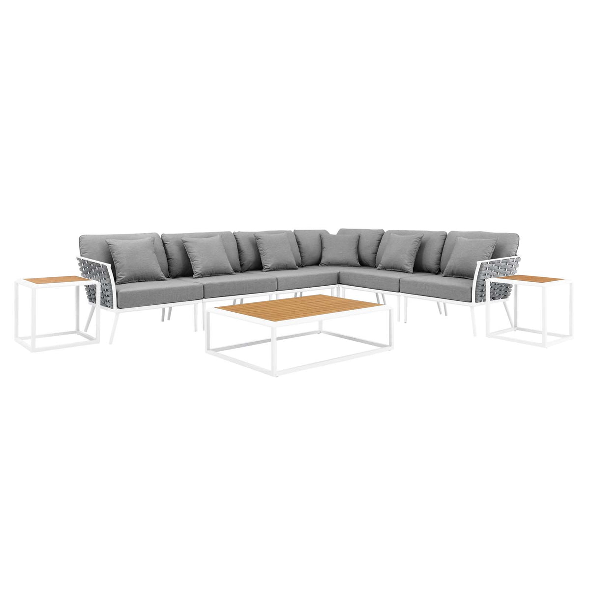 9 Piece White Gray Aluminum Outdoor Sectional Sofa Set H43153