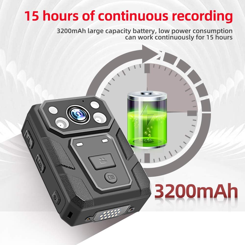 1296P HD Waterproof Body Camera with 2 Inch Display, IR Night Vision, 64GB Memory R8656