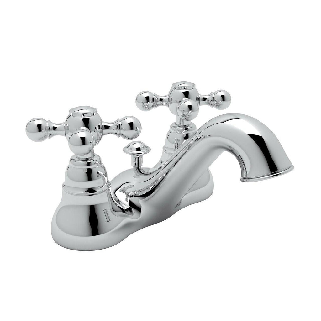 Polished Chrome Centerset Bathroom Faucet with Metal Cross Handles and Pop-Up J775399