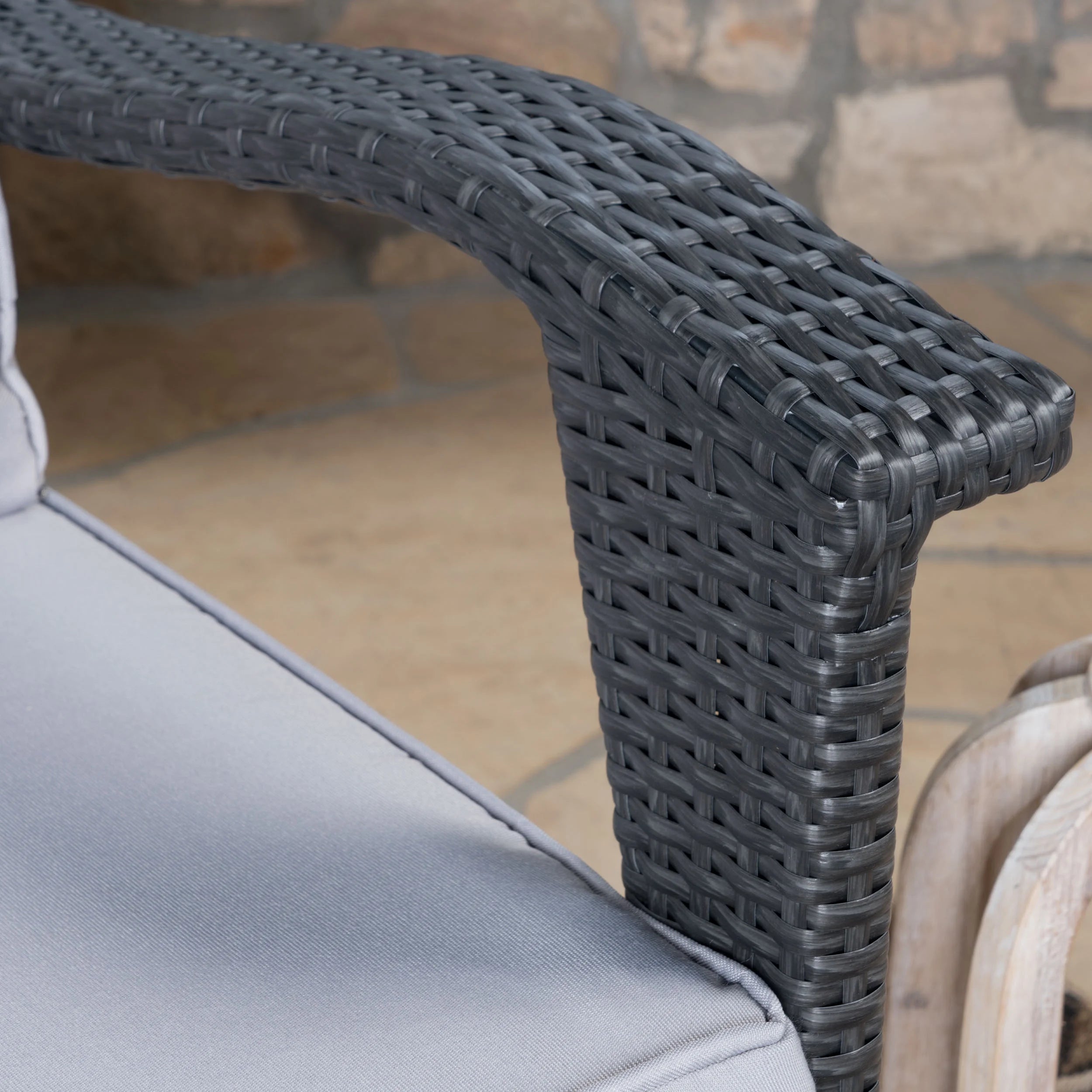 Grey Wicker Loveseat with Weather Resistant Cushions K2448