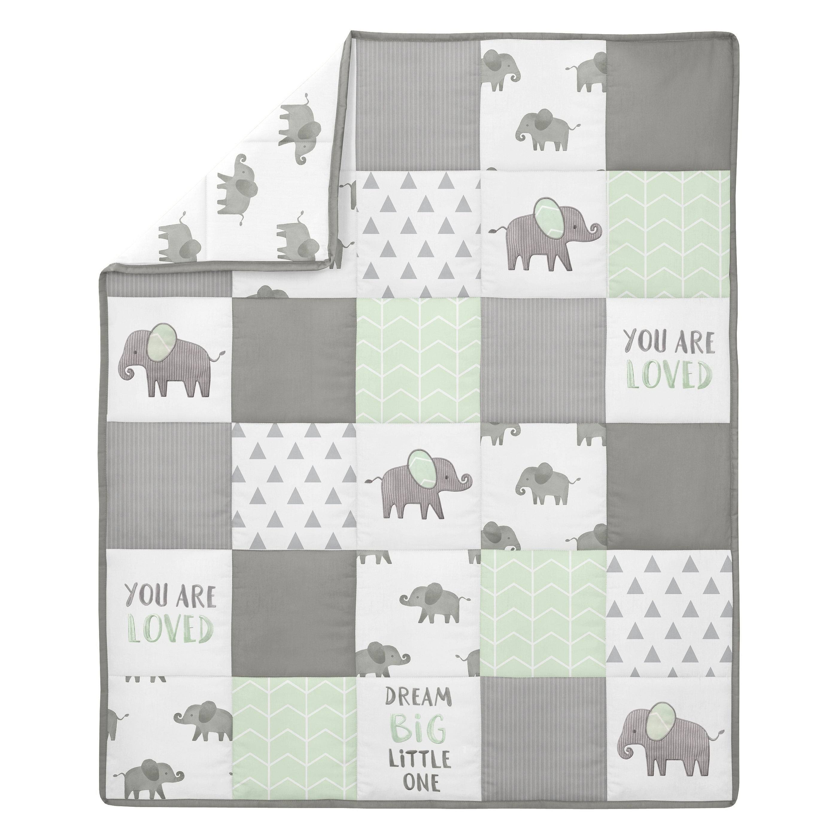 Mint Elephant Safari Crib Bedding Set - 5 Pieces - Green Grey and White Watercolor I18690