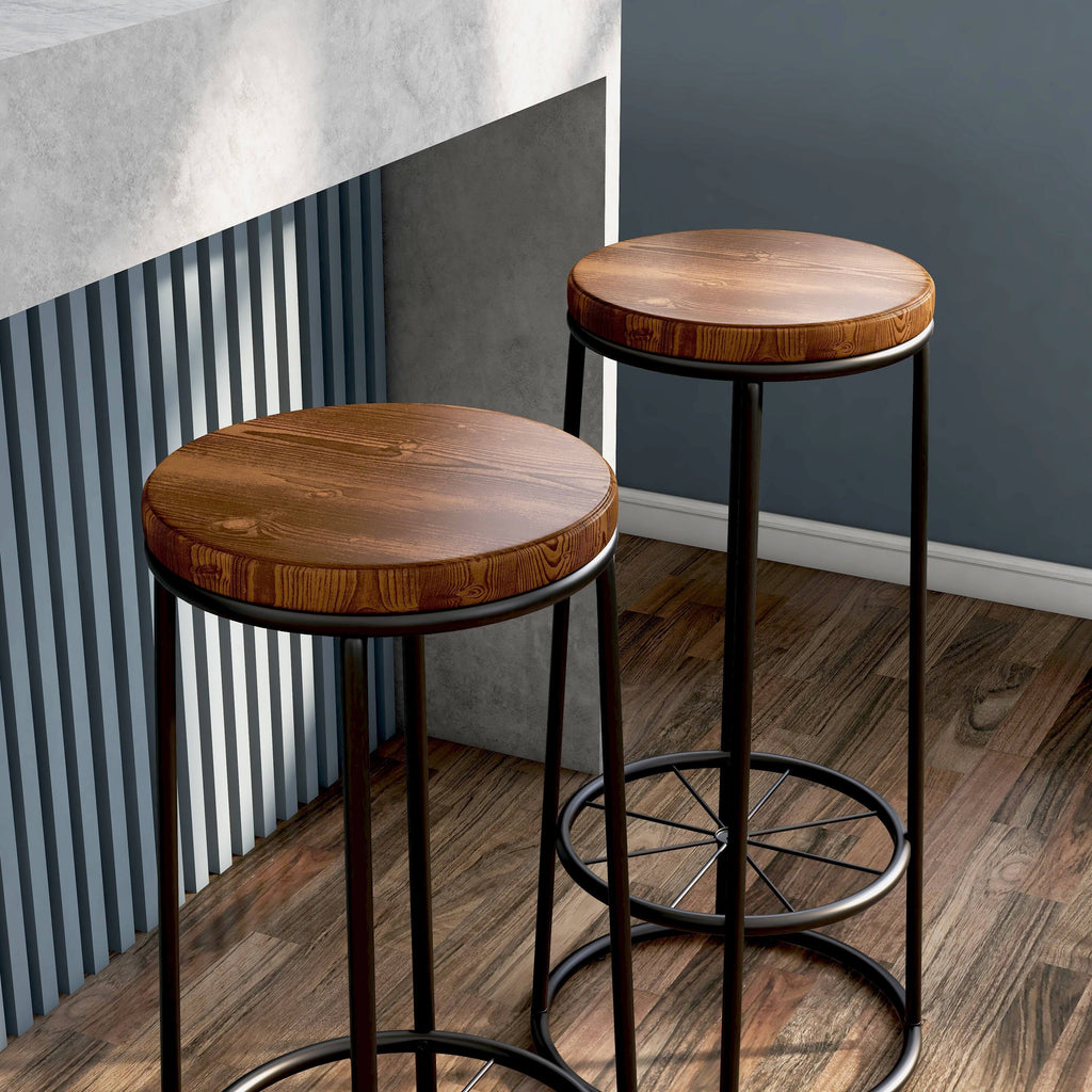 Rustic Metal Barstools Set of 2 Coastal White D562616