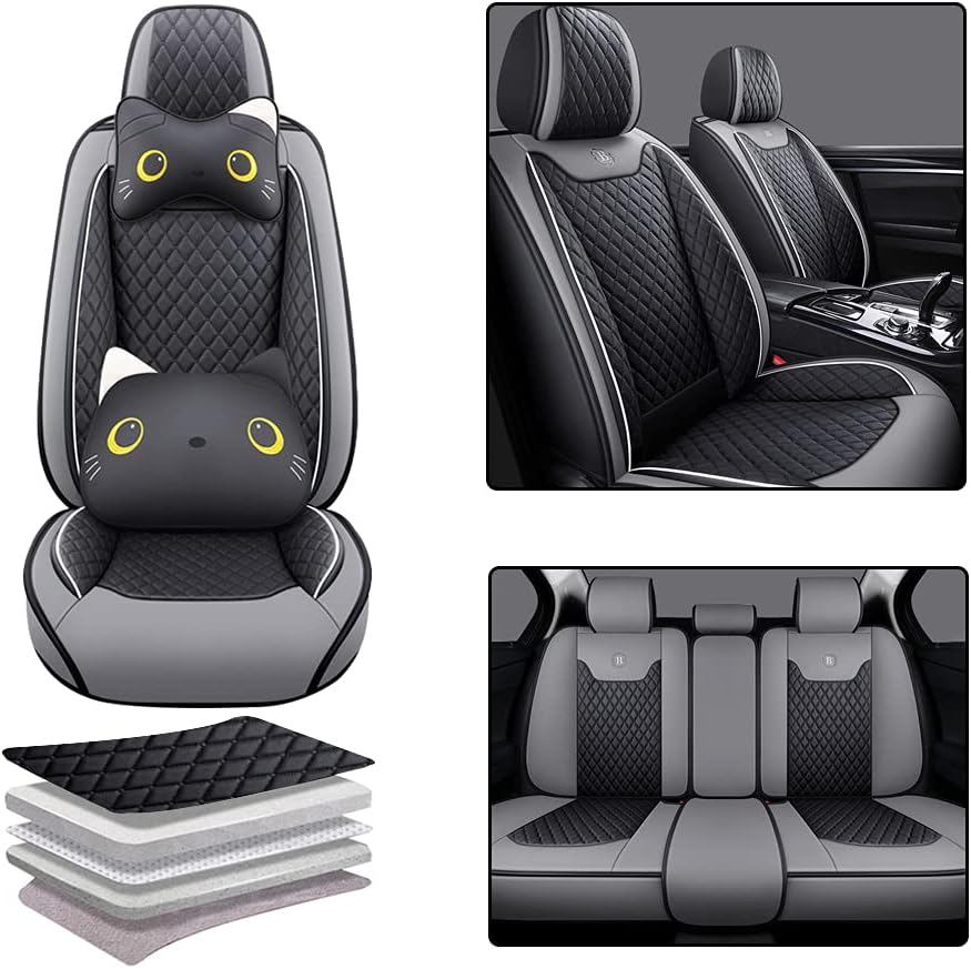 Pink-Black PU Leather Car Seat Covers Full Set 5 Seat A23132